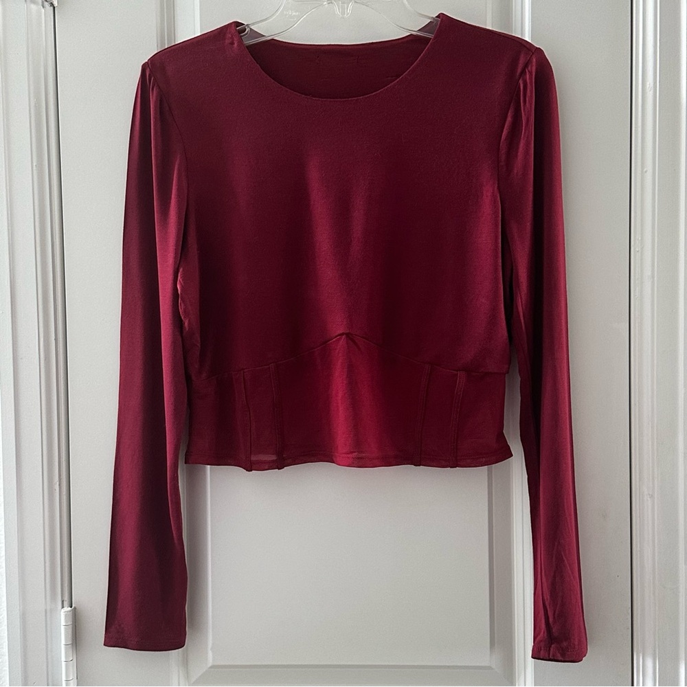 Womens Burgundy Long Sleeve Top XL Made In Philippines